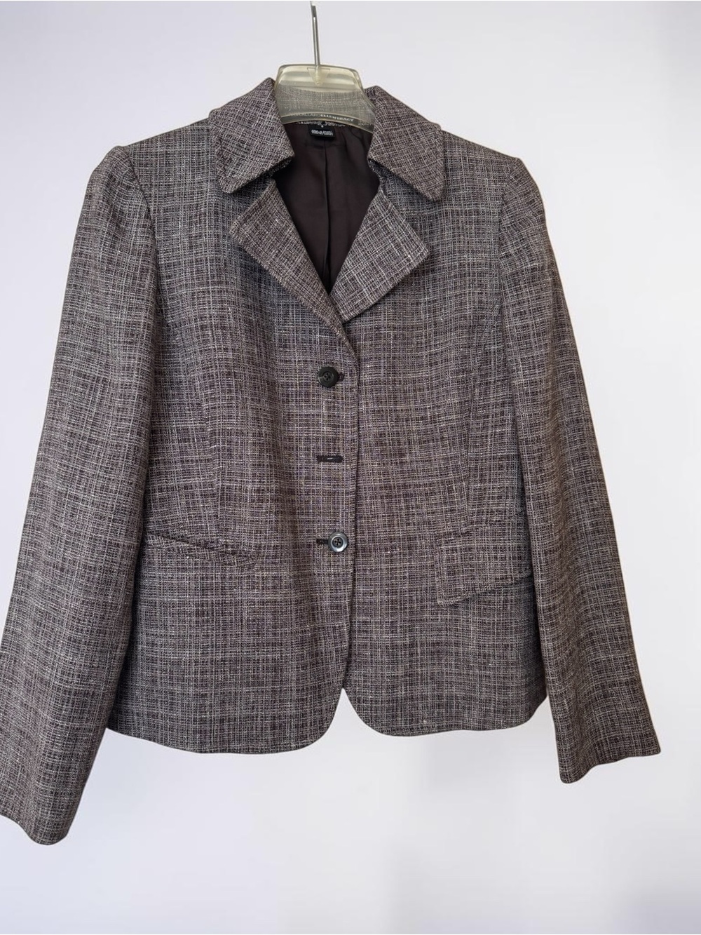 Ellen Tracy Brown Gray Plaid Blazer
